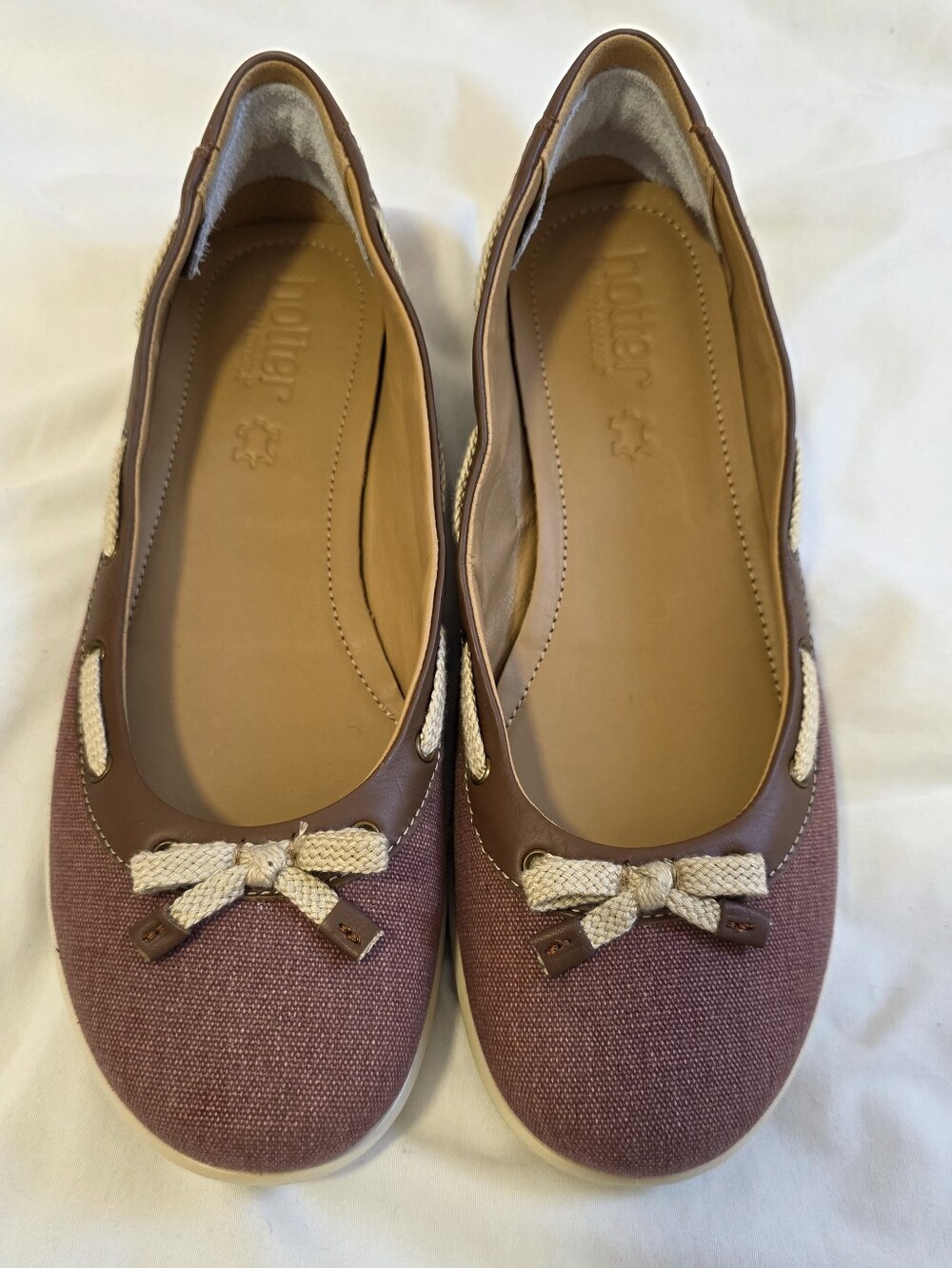 Hotter Mauve Canvas Ballet Flats Bow Comfort Cushion EUC 9.5